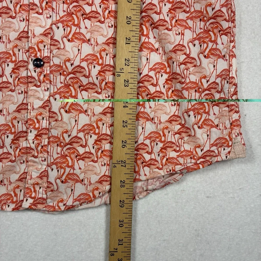 A Fish Named Fred Mens L Pink Flamingo AOP Short Sleeve Stretch Button Up Shirt